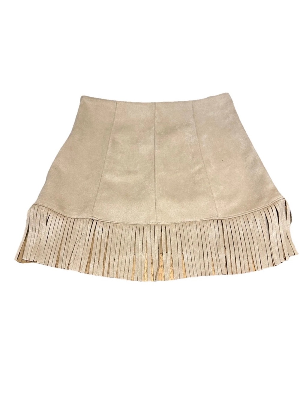 Forever 21 Tan Faux Suede Fringe Mini Skirt with Side Zip - Size S New NWT